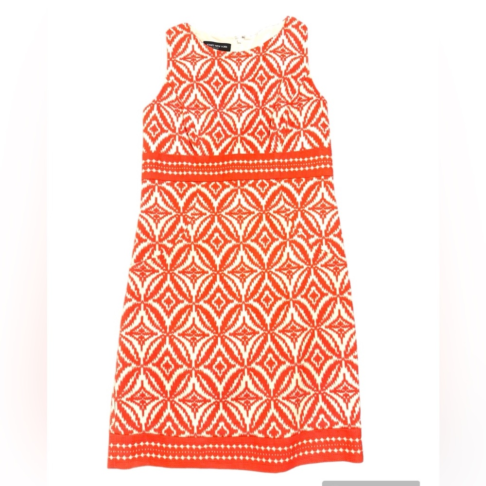 Red and white geometric mini dress